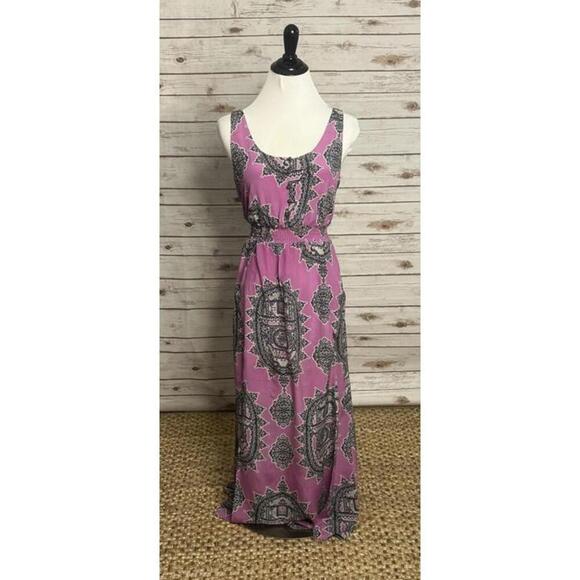 Anthropologie Maeve Annas boho purple flowy silk chiffon maxi dress Size XS - Picture 1 of 9